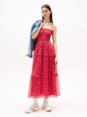 multi chiffon maxi-wikkeljurk met bloemenprint voor dames - tommy jeans