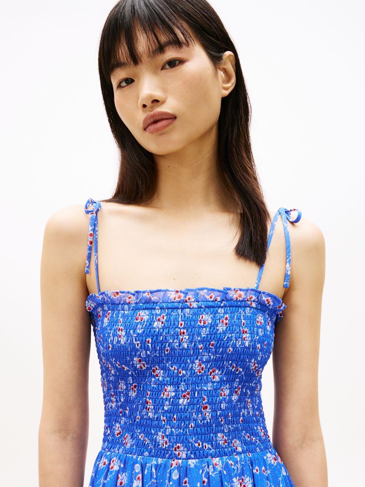 Print Extra Slim Chiffon Maxi Dress — Blue