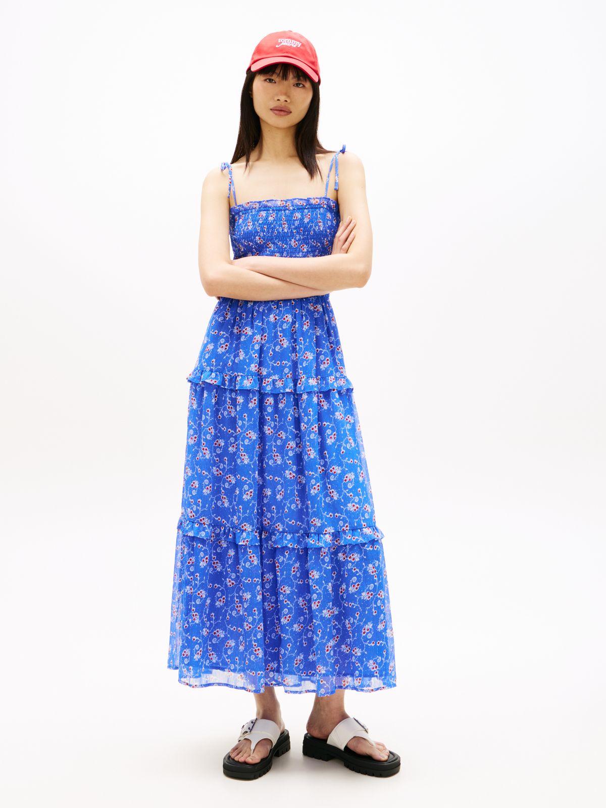 Print Extra Slim Chiffon Maxi Dress — Blue