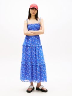 Print Extra Slim Chiffon Maxi Dress — Blue 1