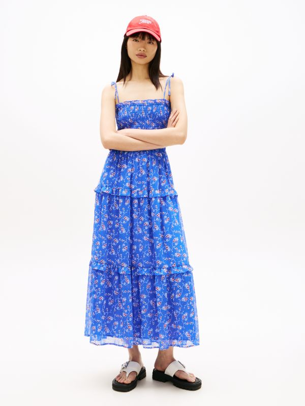 Print Extra Slim Chiffon Maxi Dress — Blue