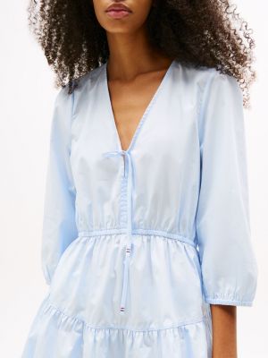 blauw relaxed fit poplin gelaagde mini-jurk voor dames - tommy jeans