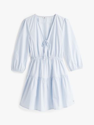 blue relaxed poplin tiered mini dress for women tommy jeans