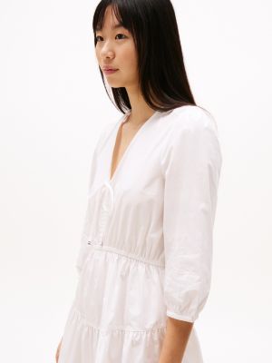 white relaxed poplin tiered mini dress for women tommy jeans