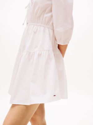 white relaxed poplin tiered mini dress for women tommy jeans