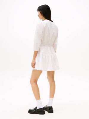 white relaxed poplin tiered mini dress for women tommy jeans