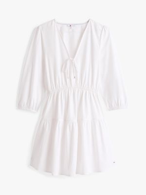 white relaxed poplin tiered mini dress for women tommy jeans