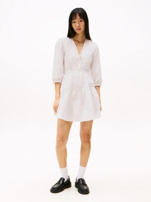 white relaxed poplin tiered mini dress for women tommy jeans