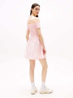 pink halterneck fit and flare mini dress for women tommy jeans