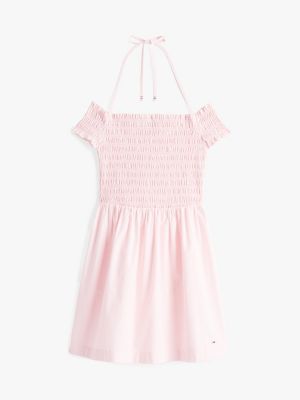 pink halterneck fit and flare mini dress for women tommy jeans