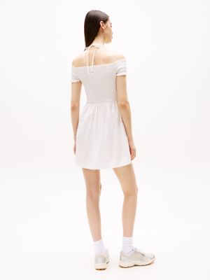 white halterneck fit and flare mini dress for women tommy jeans