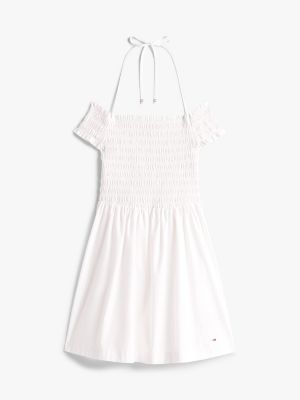 white halterneck fit and flare mini dress for women tommy jeans