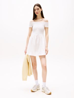 white halterneck fit and flare mini dress for women tommy jeans