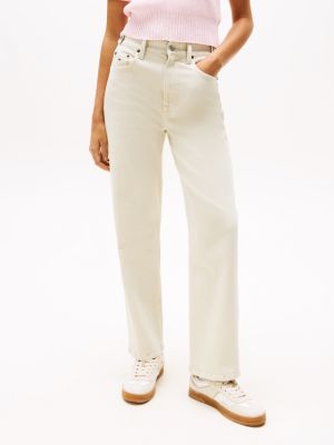 beige five-pocket slim trousers for women tommy jeans