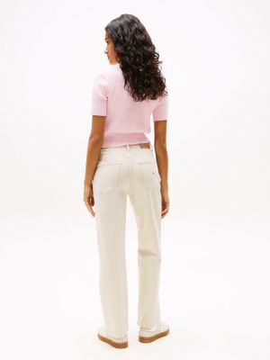 beige five-pocket slim trousers for women tommy jeans