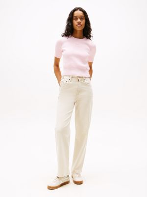 beige five-pocket slim trousers for women tommy jeans