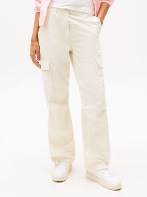 beige relaxed fit cargo-hose mit mittelhohem bund für damen - tommy jeans