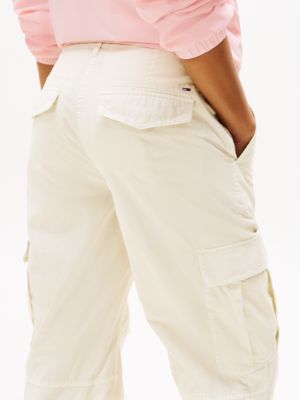 beige mid rise relaxed cargo trousers for women tommy jeans