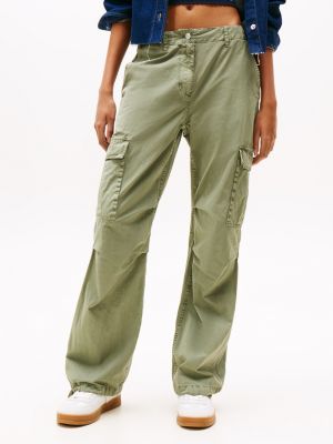 khaki relaxed fit cargo-hose mit mittelhohem bund für damen - tommy jeans