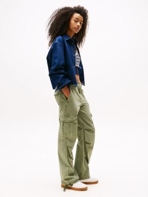 khaki mid rise relaxed cargo trousers for women tommy jeans