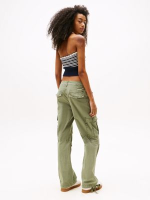 khaki mid rise relaxed cargo trousers for women tommy jeans