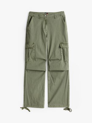 khaki mid rise relaxed cargo trousers for women tommy jeans