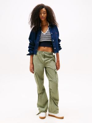 khaki mid rise relaxed cargo trousers for women tommy jeans