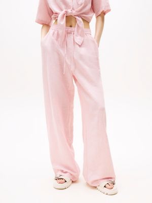 pink wide leg trousers with linen for women tommy jeans