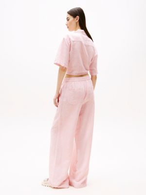 pink wide leg trousers with linen for women tommy jeans