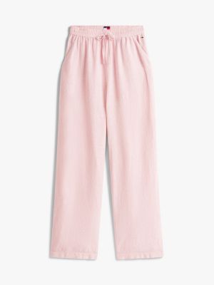 pink wide leg trousers with linen for women tommy jeans