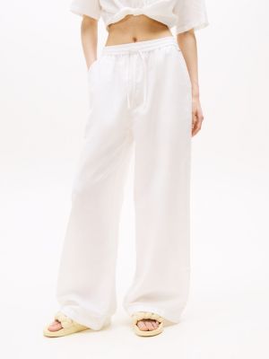 white wide leg trousers with linen for women tommy jeans