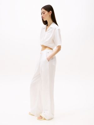 white wide leg trousers with linen for women tommy jeans