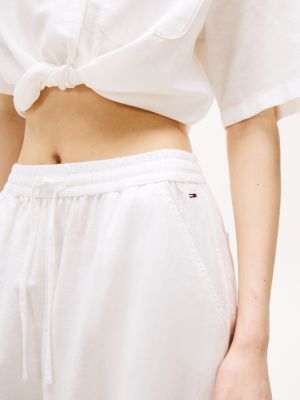 white wide leg trousers with linen for women tommy jeans