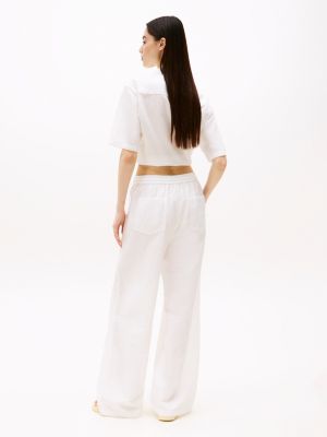 white wide leg trousers with linen for women tommy jeans