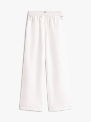 white wide leg trousers with linen for women tommy jeans