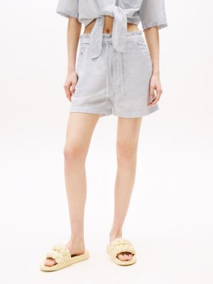 grey paperbag shorts with linen for women tommy jeans