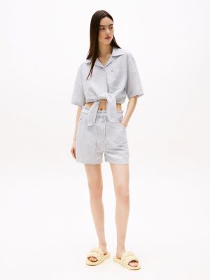 grey paperbag shorts with linen for women tommy jeans