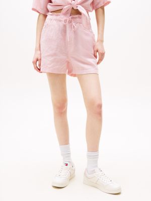 pink paperbag shorts with linen for women tommy jeans