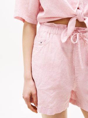 pink paperbag shorts with linen for women tommy jeans