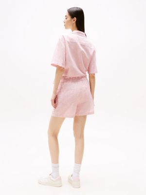 pink paperbag shorts with linen for women tommy jeans