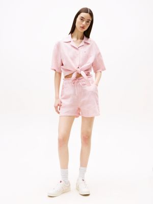 pink paperbag shorts with linen for women tommy jeans