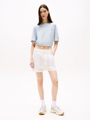 white paperbag shorts with linen for women tommy jeans