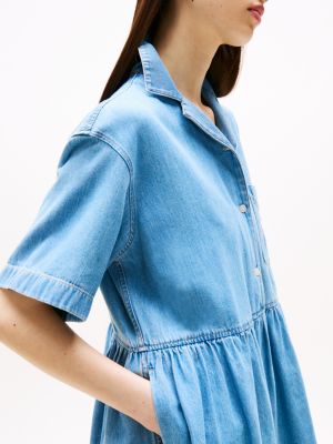 blue relaxed mini denim shirt dress for women tommy jeans