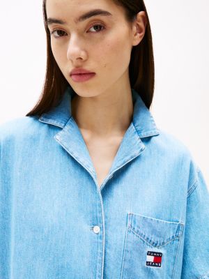 blue relaxed mini denim shirt dress for women tommy jeans