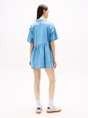 blue relaxed mini denim shirt dress for women tommy jeans