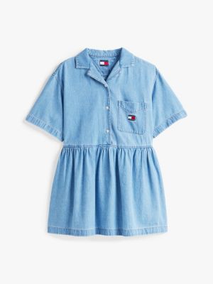 blue relaxed mini denim shirt dress for women tommy jeans