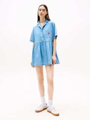 blue relaxed mini denim shirt dress for women tommy jeans