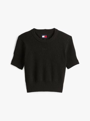 black rib-knit short sleeve jumper for women tommy jeans