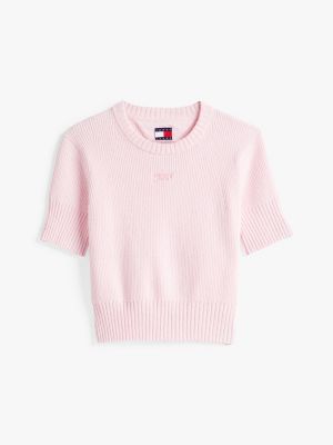 pink rib-knit short sleeve jumper for women tommy jeans