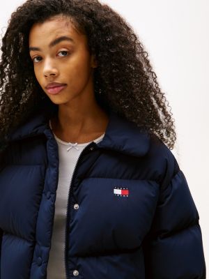 blue tommy badge down puffer jacket for women tommy jeans